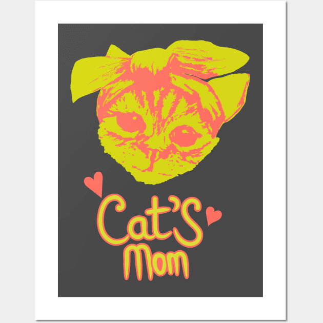 Trendy Neon Cat's Mom Kitty Wall Art by tatadonets